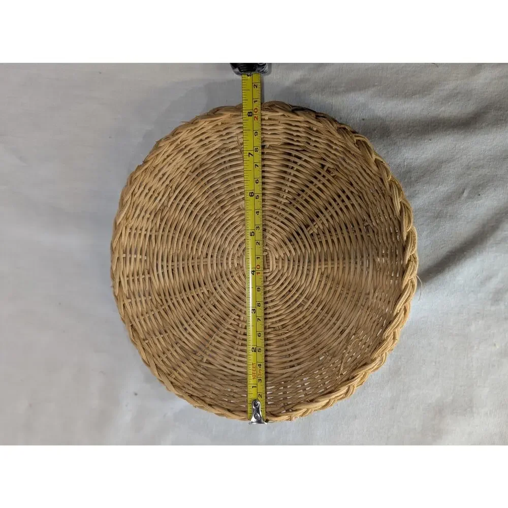 Vintage Round Woven Wicker Tray Shallow Basket Wall Decor Platter Accent